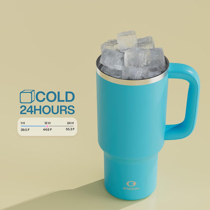 40 oz Tumbler with Handle and Straw: Stainless Steel Insulated Tumbler Keeps Cold for 24 Hours, Leakproof Travel Cup Fits in Cup Holder and BPA-Free, Cotton Candy