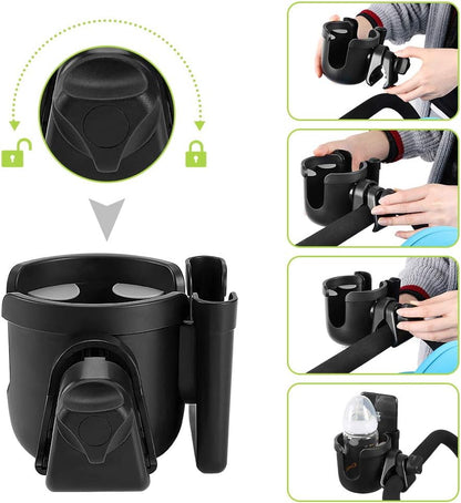 Accmor Stroller Cup Holder with Phone Holder, Bike Cup Holder, Universal Cup Holder for Uppababy Nuna Doona Strollers, 2-in-1 Cup Holder for Walker, Wheelchair, Scooter - Colors A