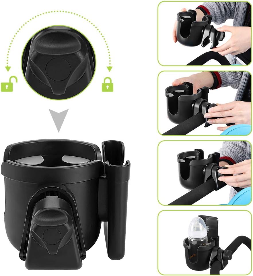 Accmor Stroller Cup Holder with Phone Holder, Bike Cup Holder, Universal Cup Holder for Uppababy Nuna Doona Strollers, 2-in-1 Cup Holder for Walker, Wheelchair, Scooter - Colors B
