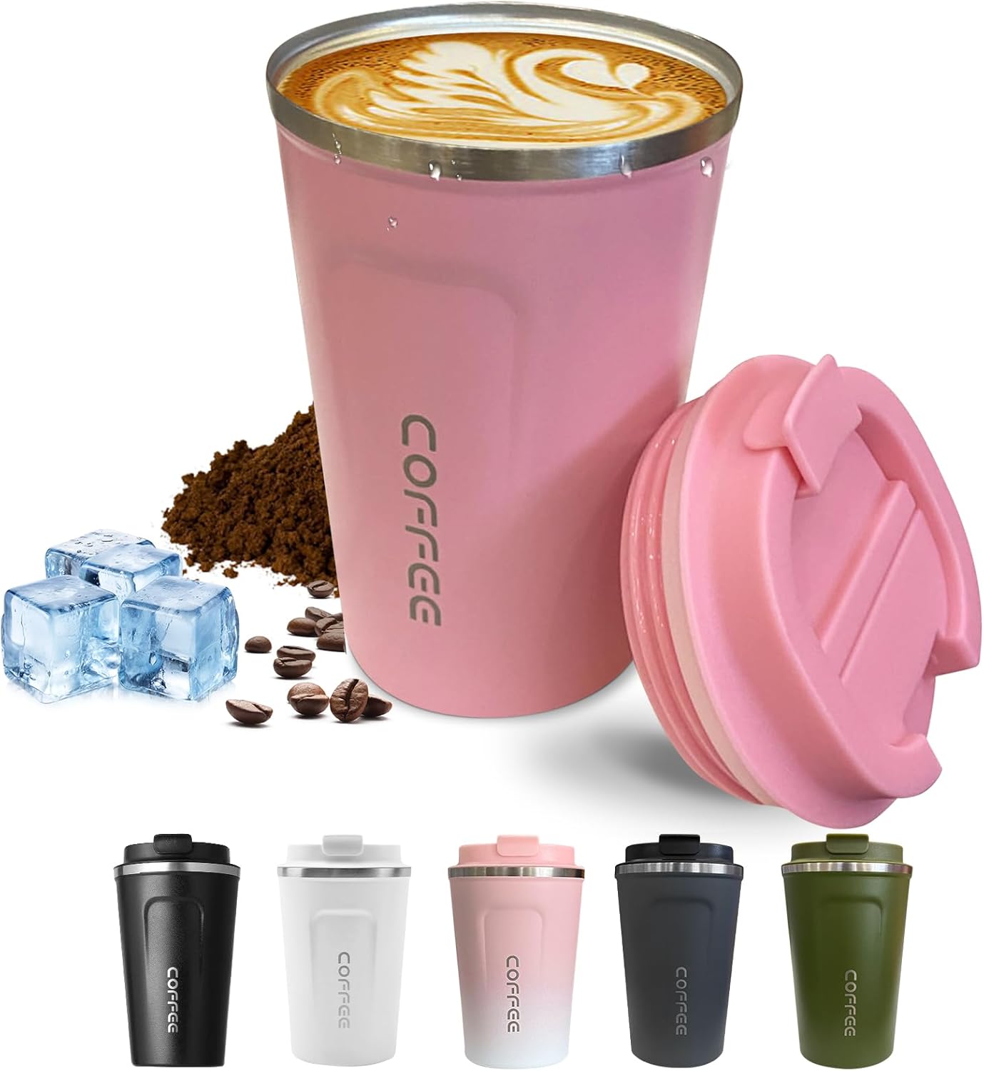 SPLMIFA Travel Coffee Mug Leak-Proof, Reusable Coffee Cups with Lids, Stainless Steel Vacuum Insulated Coffee Tumblers, Thermal Insulation Cup for Men and Women Hot & Cold Drinks(2nd-Green Pink, 12OZ)