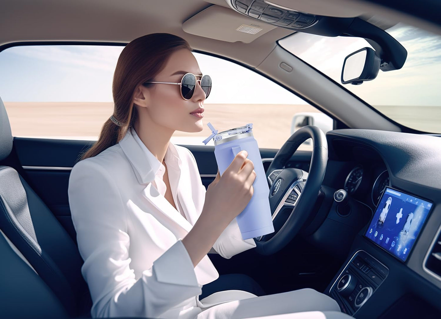 Meoky 32 oz Tumbler with Handle, Insulated Tumbler with Lid and Straw, Stainless Steel Travel Mug, Keeps Cold for 24 Hours, 100% Leak Proof, Fits in Car Cup Holder (Night)