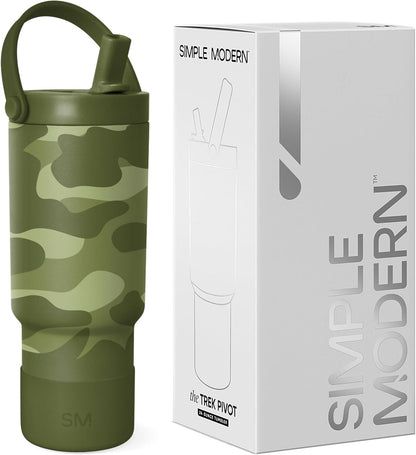 Simple Modern Trek Pivot | 24oz Kids Flip Straw Tumbler with Handle and Silicone Boot | Insulated Water Bottle Stainless Steel Cup | School Travel Jug | Seaside