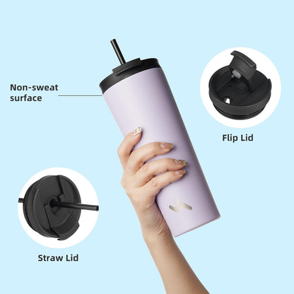 Konokyo 30 OZ Insulated Tumbler with Lid and 2 Straws Stainless Steel Water Bottle Vacuum Travel Mug Coffee Cup,Pastel Sunset