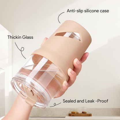 Glass Tumbler with Lids and Straws, 20 oz Iced Coffee Cup and Smoothie Cup with Bamboo Lid and On the go Lid,Glass Cups With Straws