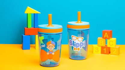 Zak Designs 15oz Bluey Kelso Tumbler Set, Leak-Proof Screw-On Lid with Straw Made of Durable Plastic and Silicone, Perfect Bundle for Kids, 2 Count (Pack of 1) - Colors A