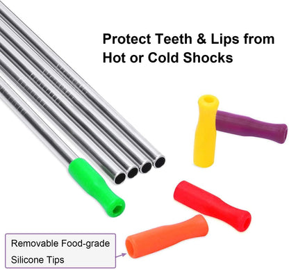 Set of 10 Stainless Steel Straws, HuaQi Straight Reusable Drinking Straws 10.5'' Long 0.24‘’ Dia for 30 oz Tumbler and 20 oz Tumbler, 2 Cleaning Brush Included (10 Straight Straw + 2 Brushes）