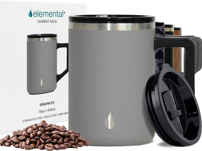 Elemental Insulated Coffee Mug - Triple-Wall Stainless Steel Summit Travel Cup for Hot and Cold Drinks - Thermal Coffee Mug with Lid and Handle for Camping, Office & Travel 16oz - Rainbow Speckle