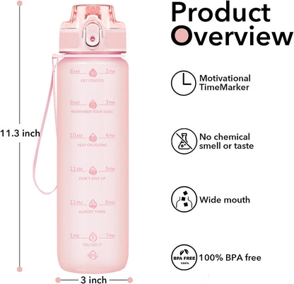 32oz Water Bottle with Time Marker, Motivational Drinking Bottle with Strap, BPA-Free Leak-Proof, Encouraging Water Bottle Time to Drink Water for Gym School Office Travel