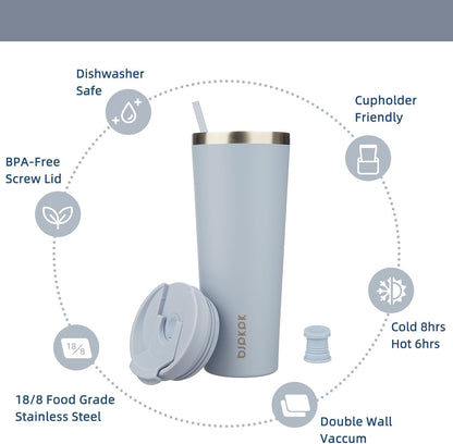 BJPKPK 22oz Insulated Tumbler With lid And Straw Stainless Steel Tumblers Travel Coffee Mug Reusable Thermal Cup,Sky