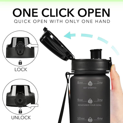32oz Water Bottle with Time Marker, Motivational Drinking Bottle with Strap, BPA-Free Leak-Proof, Encouraging Water Bottle Time to Drink Water for Gym School Office Travel
