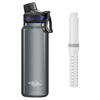 Filtered Water Bottle, Membrane Solutions C3 Water Bottle Filter with Replaceable ACFX2 Filter Cartridge, Portable Water Filter 36oz BPA-Free for Travel, Hiking & Camping Drinking use(Grey)