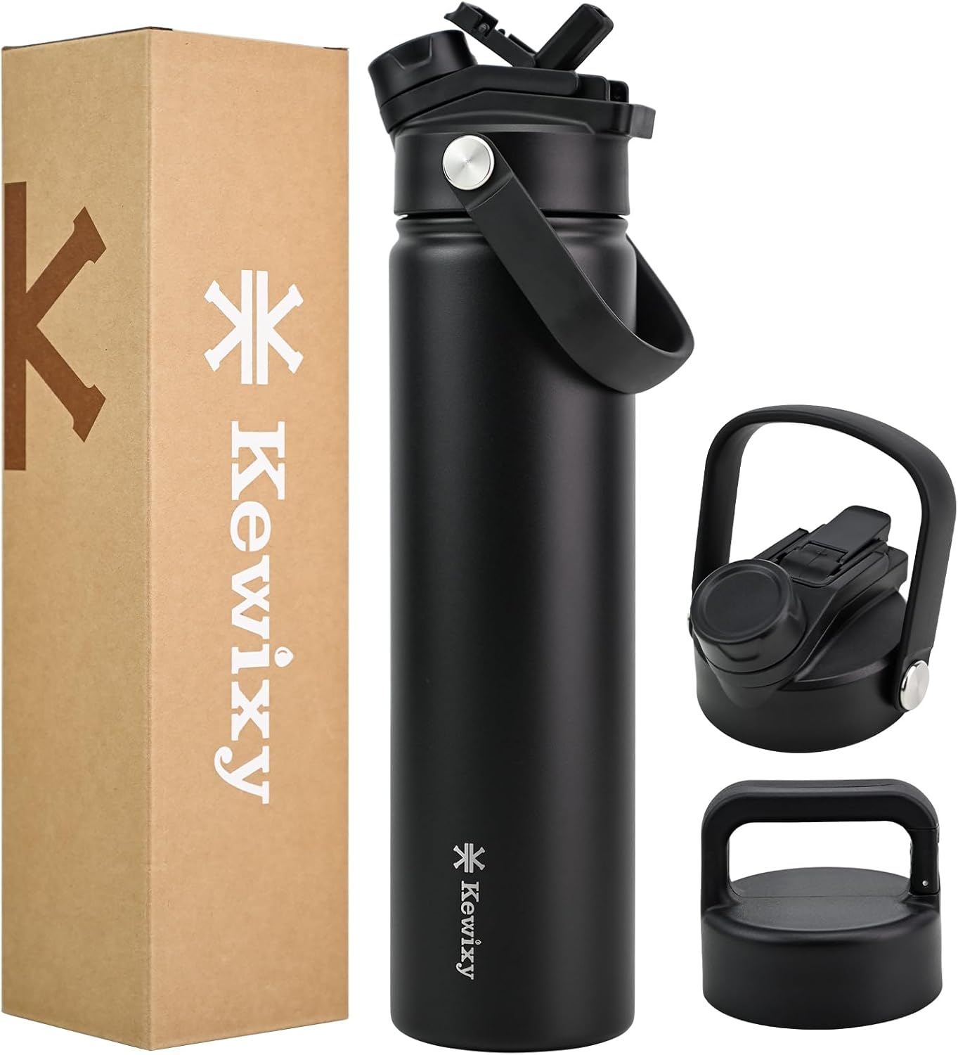 KEWIXY 32 oz Insulated Water Bottle, 2-in-1 Lid, Straw & Spout with Protected, Leak Proof, Keep Cold, Stainless Steel, Metal, Reusable, Handle, for Outdoor, Gym and School, 2 Lids, Blush Pink