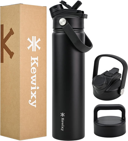 KEWIXY 32 oz Insulated Water Bottle, 2-in-1 Lid, Straw & Spout with Protected, Leak Proof, Keep Cold, Stainless Steel, Metal, Reusable, Handle, for Outdoor, Gym and School, 2 Lids, Blush Pink