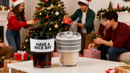 BLUEPOLAR 13oz/400ml Glass Water Tumbler with Straw and Lid Sealed Carry On Thick Wall Iced Coffee Cup Glass Cup for Water, Iced Tea Fruit Juice Etc (White-2Pack)