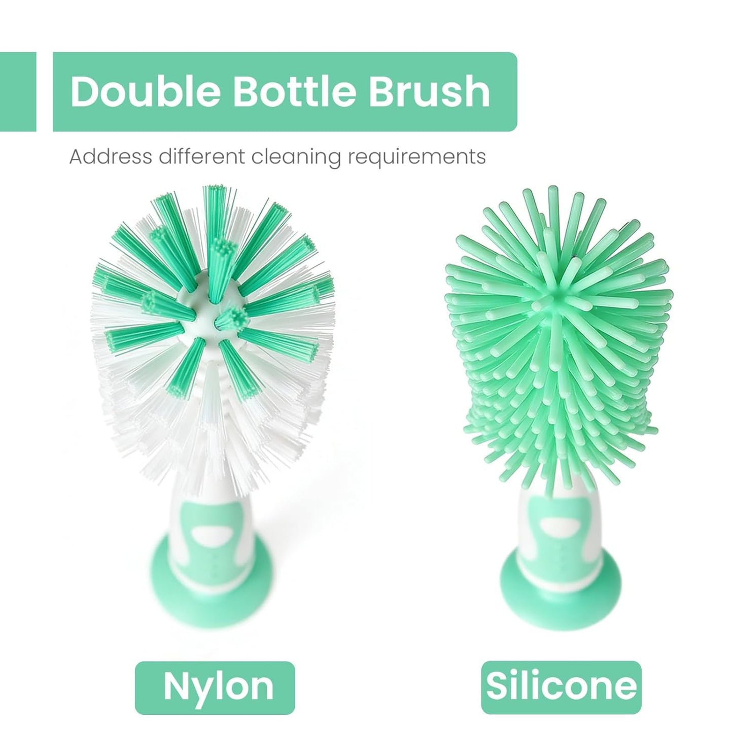 Ariseno 5-in-1 Baby Bottle Cleaner Set, Including Nylon & Silicone Bottle Brush, Cap, Straw & Nipple Brushes, BPA-Free (Grey)