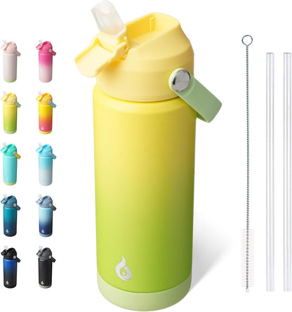 BJPKPK Insulated Water Bottle with Straw Lid, 18oz Thermo Water Bottles with Soft Nozzle, Flex Handle & Non-slip Boot, BPA Free Leak Proof Stainless Steel Metal Thermo, Tumblers, Cups,Sea Salt