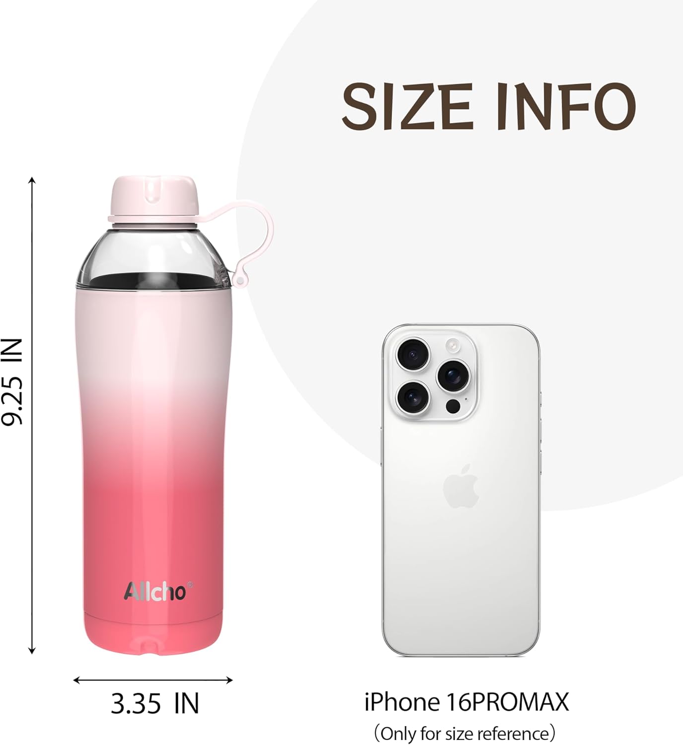 Allcho Insulated Water Bottle for Women, 18oz Stainless Steel Leak Proof Tumbler with 2 Lids, BPA-Free Tritan Chug & Straw Lid, Double Wall Vacuum Flask