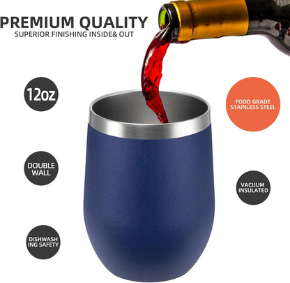 12 oz Insulated Wine Tumbler with Lid and Straw,Stainless Steel Stemless Wine Tumbler Glasses Double Wall Vacuum Wine Cups Tumbler for Coffee,Champaign,Cocktail,Office（Silver,1）