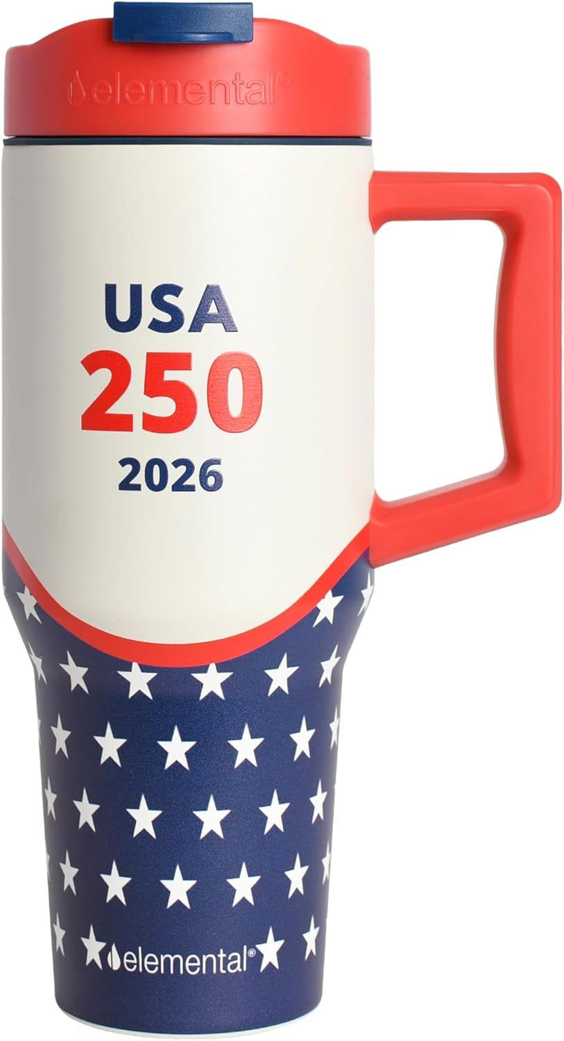 Elemental 32 oz 100% Leak Proof Tumbler with Handle & Straw - Stainless Steel Double Wall Insulated Tumbler for Hot and Cold Beverages - Travel Coffee Mug with Sip & Straw Lid - White - Colors A