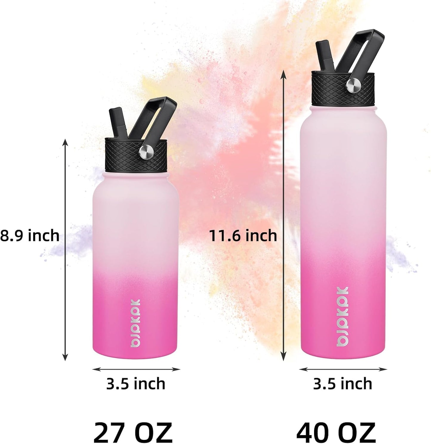 BJPKPK Insulated Water Bottles with Straw Lid, 40oz Stainless Steel Water Bottles with 3 Lids, BPA Free Leakproof Thermo, Tumblers, Cups for Sports, Gym- Midnight - Colors B