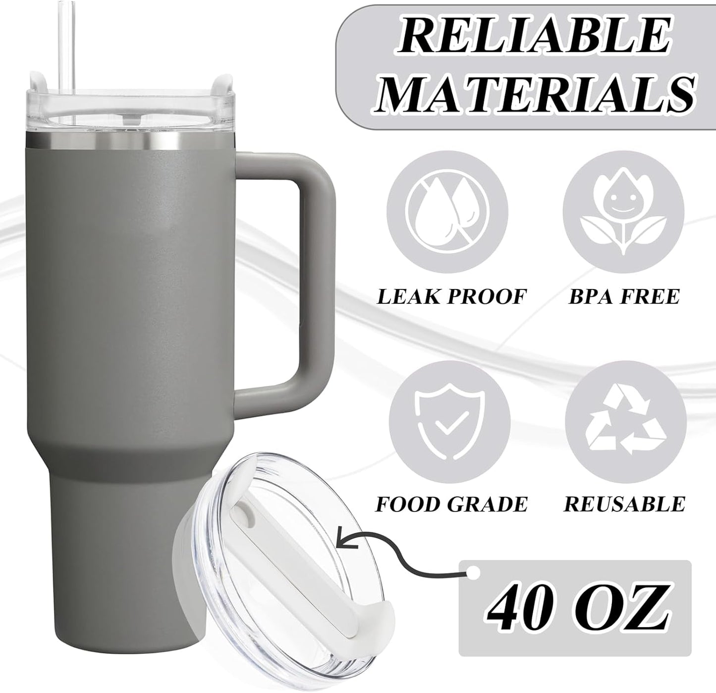 40oz Tumbler Lid Compatible for Stanley, 2 Pack Replacement Tumbler Lids Fit for Stanley Quencher 2.0 Tumbler 40 OZ, with Straws and Cleaning Brush (Orchid)