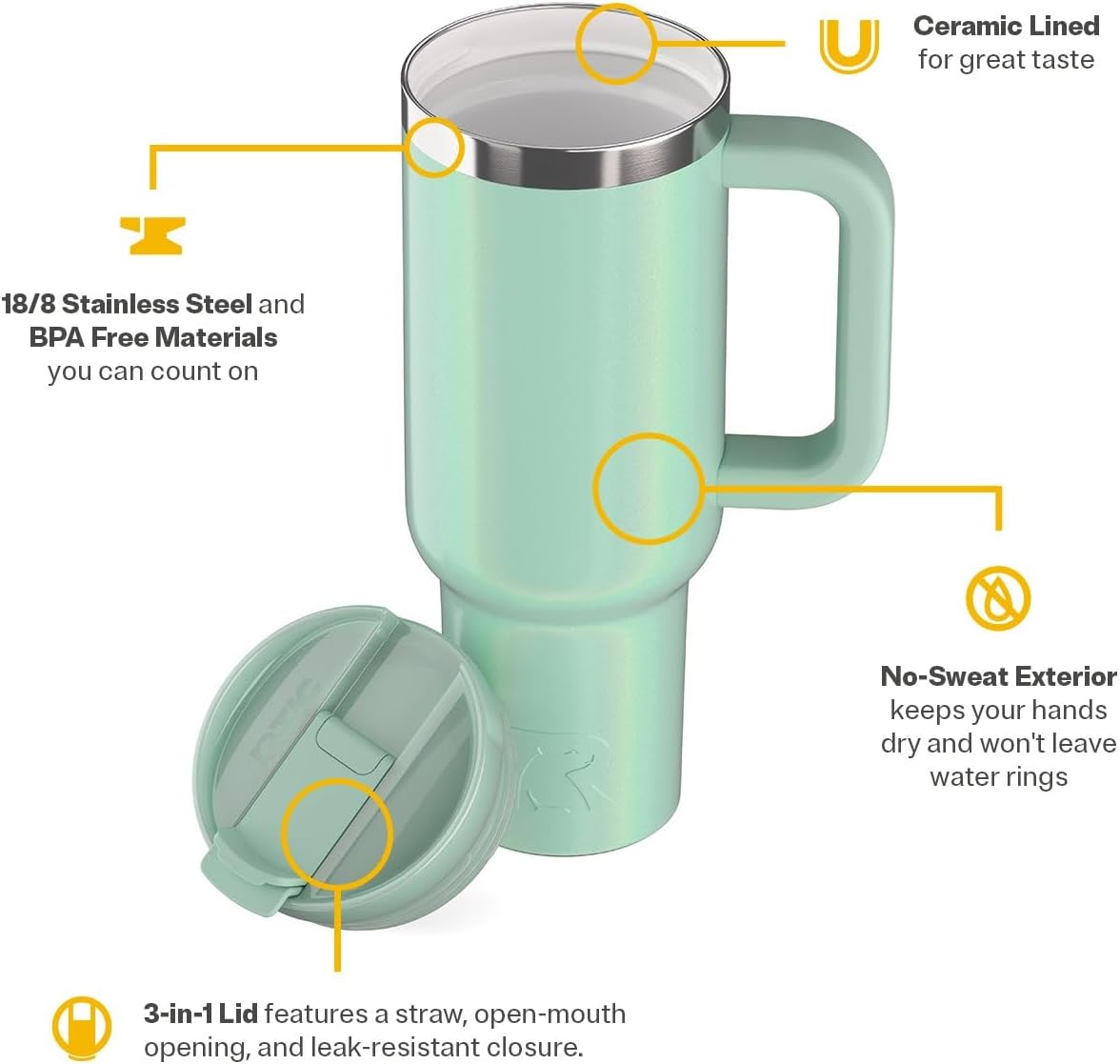 RTIC 30 oz Road Trip Tumbler Double-Walled Ceramic Lined InsulatedStainless Steel Portable Travel Coffee Mug Cup with Lid, Handle and Straw, Periwinkle Bouquet