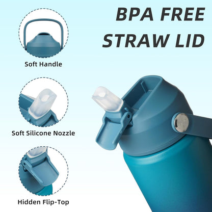 BJPKPK Insulated Water Bottle with Straw Lid, 18oz Thermo Water Bottles with Soft Nozzle, Flex Handle & Non-slip Boot, BPA Free Leak Proof Stainless Steel Metal Thermo, Tumblers, Cups,Sea Salt
