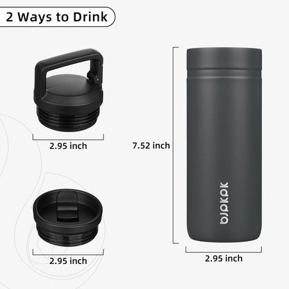 BJPKPK Insulated Water Bottle with 2 Lids,20 oz Double Wall Stainless Steel Vacuum Tumbler Travel Coffee Mug,Wide Mouth Thermal Cup,Haze Blue