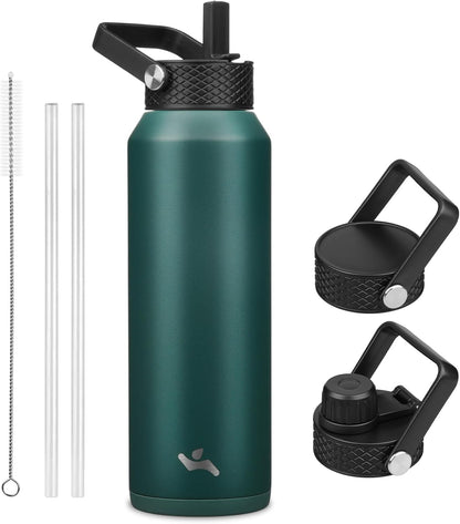 Konokyo 22oz Stainless Steel Bottles with 3 Lids Sport Insulated Water Bottle,Mint