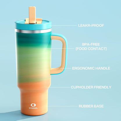 40 oz Tumbler with Handle and Straw: Stainless Steel Insulated Tumbler Keeps Cold for 24 Hours, Leakproof Travel Cup Fits in Cup Holder and BPA-Free, Cotton Candy