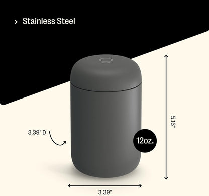 Fellow 12 oz Carter Wide Travel Mug - Wide Mouth Vacuum-Insulated Stainless Steel Coffee Mug - Tea and Coffee Tumbler with Ceramic Interior - Matte Black