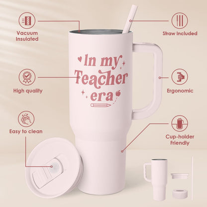 Floral Tumbler with Handle 40oz, Stainless Steel Insulated Tumblers Coffee Travel Mug Cup with Straw, Flower Coffee Cup Gifts for Women Girls, Gift for Her on Christmas Birthday Mothers Day