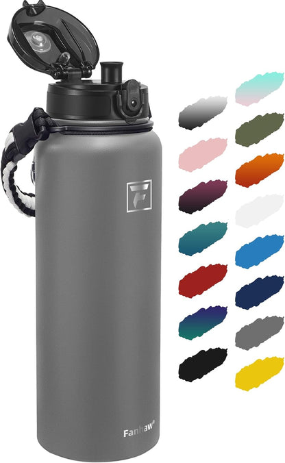 Fanhaw 20 oz Insulated Stainless Steel Water Bottle with Anti-Dust Chug Lid, Leakproof Vacuum Metal Everyday Use Bottle for Kids, Teens & Adults, Back to School Essentials (Green Blue)