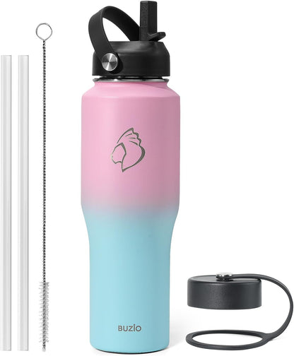 BUZIO 40oz Insulated Water Bottle Fits in Any Car Cup Holders, 40oz Vacuum Insulated Tumbler with Lids and Straw for Water, Travel Mug Cupholder Friendly, Leakproof Keep Cold & Hot, Indigo Crush