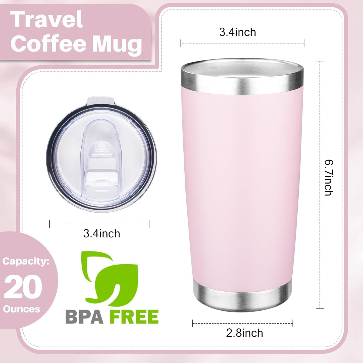 20oz Tumbler with Lid Double Wall Vacuum Insulated Travel Coffee Mug Stainless Steel Thermal Cup Powder Coated Sturdy Coffee Tumbler for Hot and Cold Beverage (Baby blue,1)
