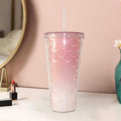 Studded Tumbler With Straw Tumblers With Lids And Straws Iridescent Blue Cups Water Cup With Straw And Lid BPA-Free Double-Wall Plastic for Iced Coffee Cups or Water 24 Oz
