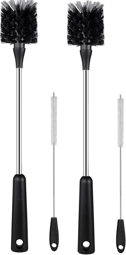 Water Bottle Brush, 15 Inches Long Stainless Steel Handle Bottle Brush Cleaner, Bottle Scrubber, Kitchen Scrub Cleaning Brushes for Cup, Wine Glasses, Coffee Mugs, Tumblers, Wine Decanters, Black