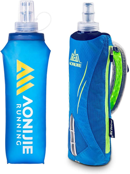 AONIJIE Running Water Bottle Hand Held for Runners, Fit 6.8 Inches Phone, Collapsible 17oz/500ml Soft Flask, Adjustable Strap Handheld for Walking, Hiking