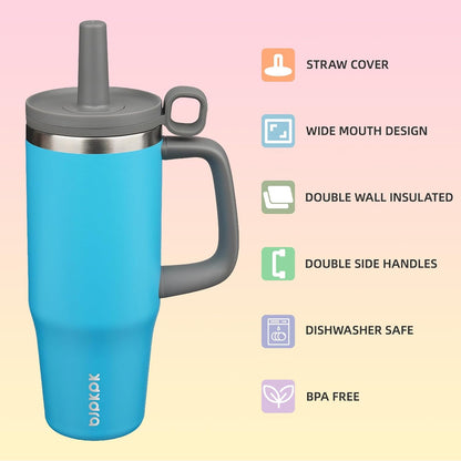 BJPKPK 50oz Insulated Tumbler with Handle Stainless Steel Travel Coffee Mug with Lid Reusable Large Water Bottle with Straw,Sky