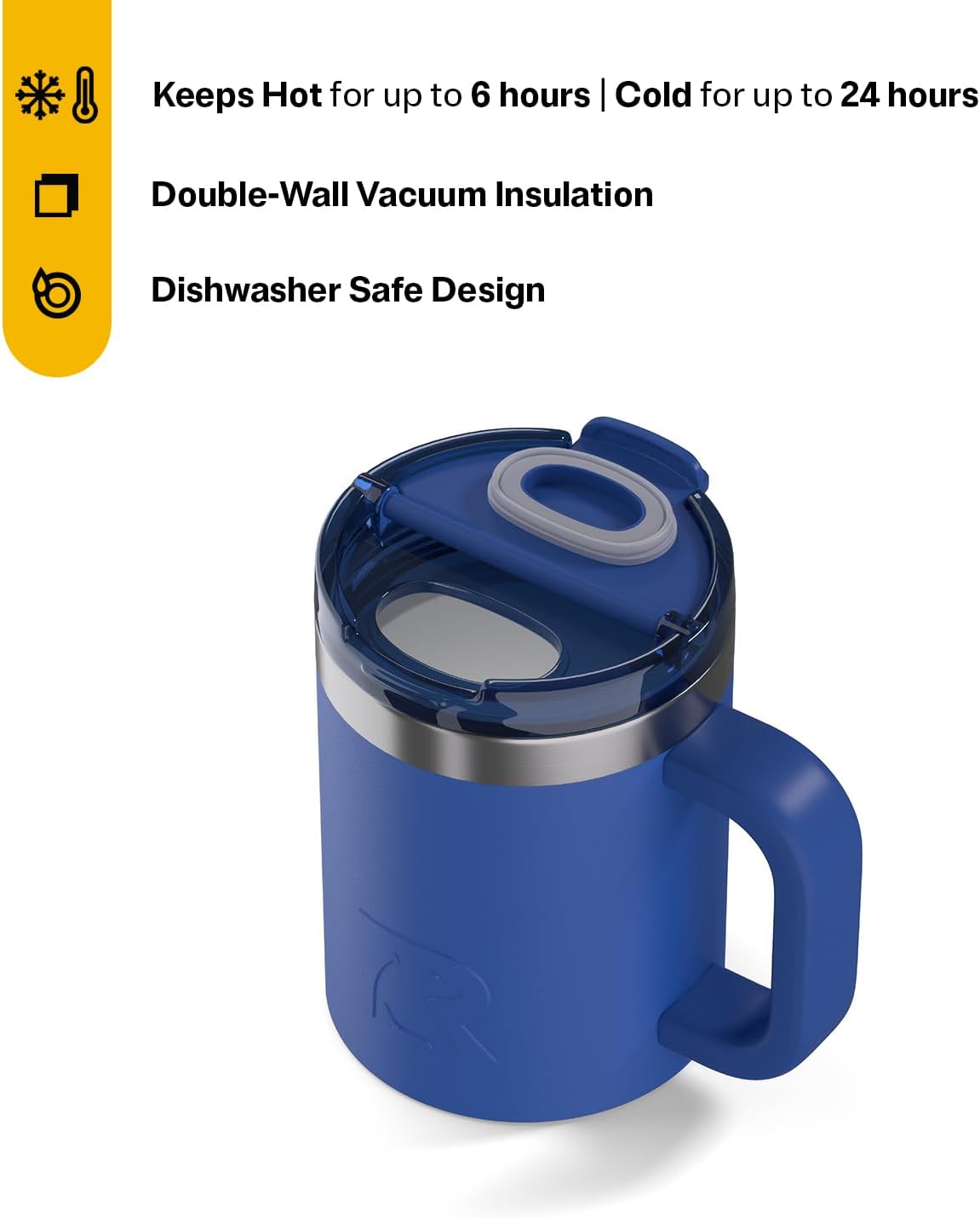 RTIC 12oz Essential Mug with Lid and Handle, Ceramic Lined, Insulated, Stainless Steel, Metal, Double Wall Vacuum-Insulation, Portable, Travel Cup for Hot and Cold Drink, Beach