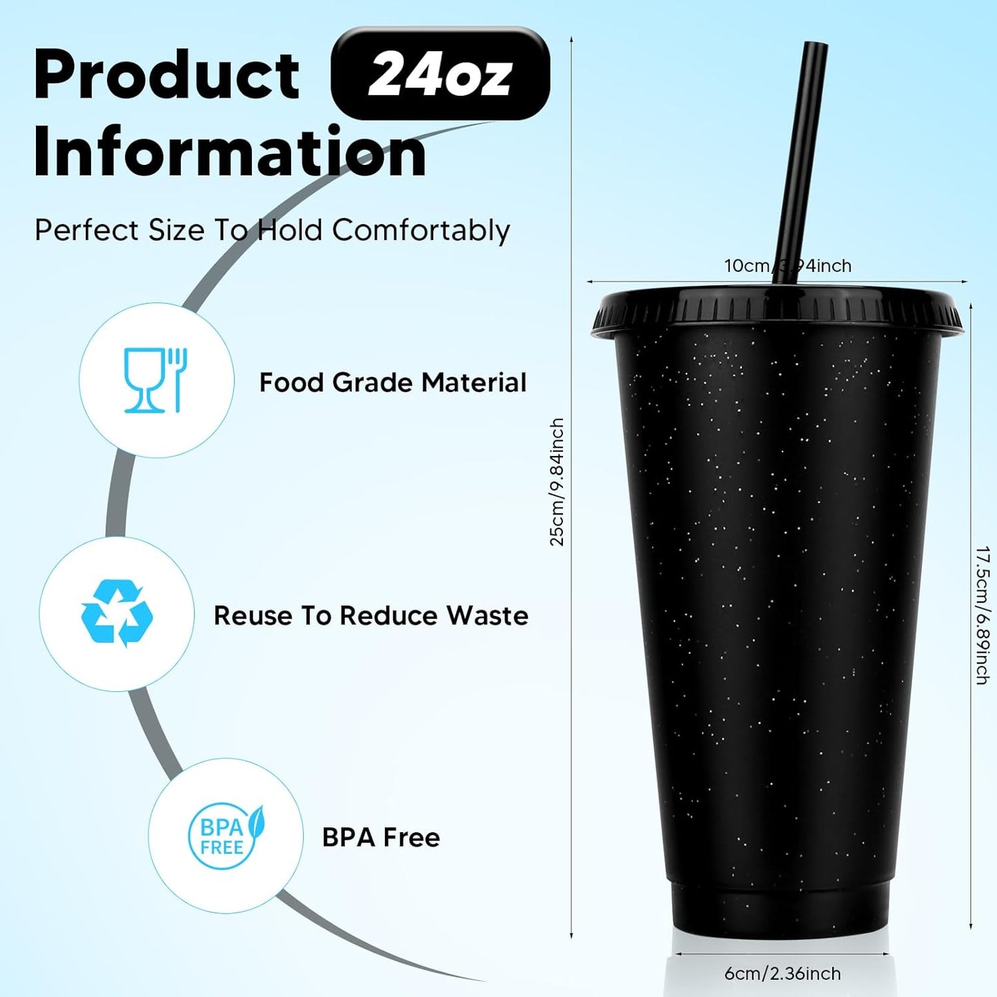 24 Pack Plastic Tumblers with Lids and Straw, Reusable Cups with Lids and Straws Colorful Cups for Cold Drink Iced Coffee, Plastic Tumbler Bulk for Party Birthday Gifts (24 oz, Stylish Colors)