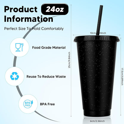 24 Pack Plastic Tumblers with Lids and Straw, Reusable Cups with Lids and Straws Colorful Cups for Cold Drink Iced Coffee, Plastic Tumbler Bulk for Party Birthday Gifts (24 oz, Stylish Colors)