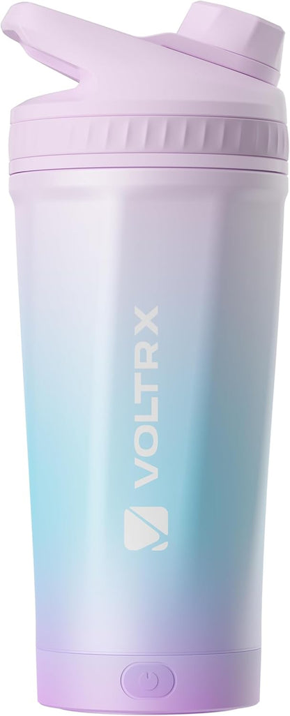 VOLTRX ChillMix Shaker Bottle Insulated Stainless Steel - USB C Rechargeable Electric Protein Shake Mixer, Shaker Cups for Protein Shakes and Meal Replacement, Chrome Steel, 16 oz