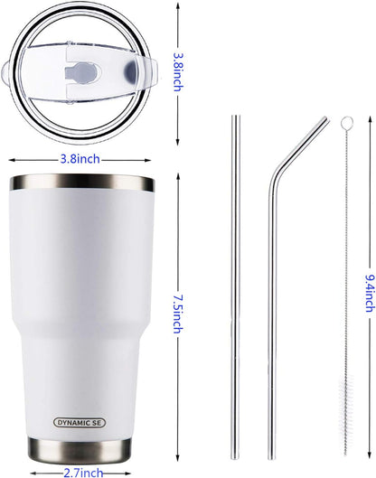 D·S 30oz Blue Tumbler Stainless Steel Double Wall Vacuum Insulated Mug with Straw and Lid, Cleaning Brush for Cold and Hot Beverages