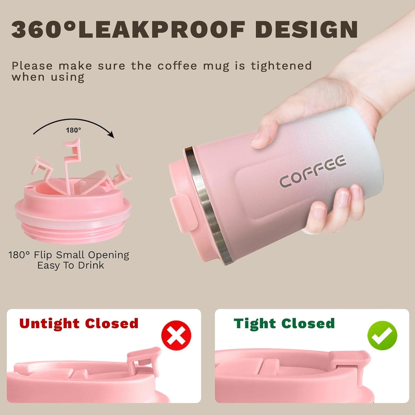 SPLMIFA Travel Coffee Mug Leak-Proof, Reusable Coffee Cups with Lids, Stainless Steel Vacuum Insulated Coffee Tumblers, Thermal Insulation Cup for Men and Women Hot & Cold Drinks(2nd-Green Pink, 12OZ)