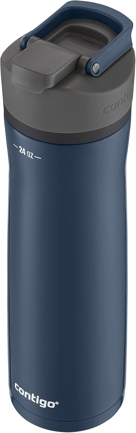 Contigo Cortland Chill 2.0 Vacuum-Insulated Stainless Steel Water Bottle, Spill-Proof Sip Technology, Interchangeable Lid, 24oz, Steel/Licorice, Perfect for Fitness Travel Everyday Use