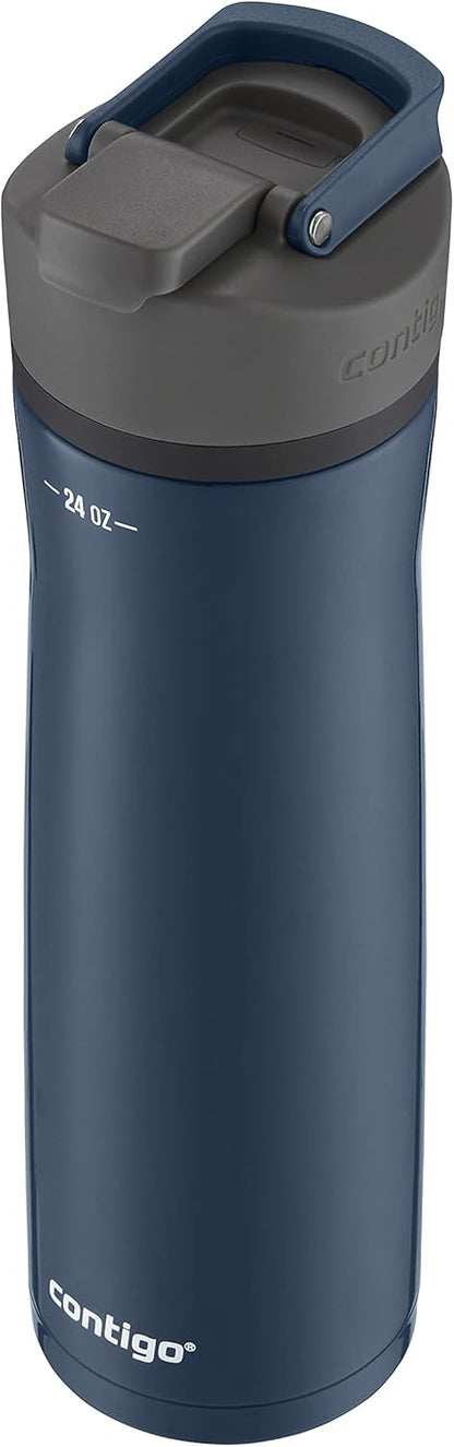 Contigo Cortland Chill 2.0 Vacuum-Insulated Stainless Steel Water Bottle, Spill-Proof Sip Technology, Interchangeable Lid, 24oz, Steel/Licorice, Perfect for Fitness Travel Everyday Use