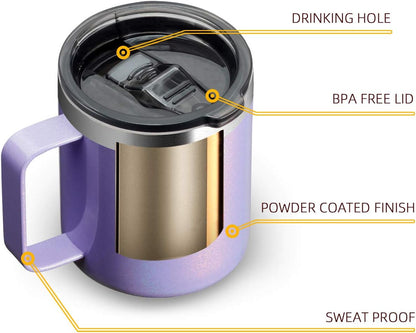 12oz Insulated Coffee Mug Cup with Handle, Stainless Steel Travel Coffee Mug with Flip Lid, Double Wall Vacuum Coffee Tumbler, Navy
