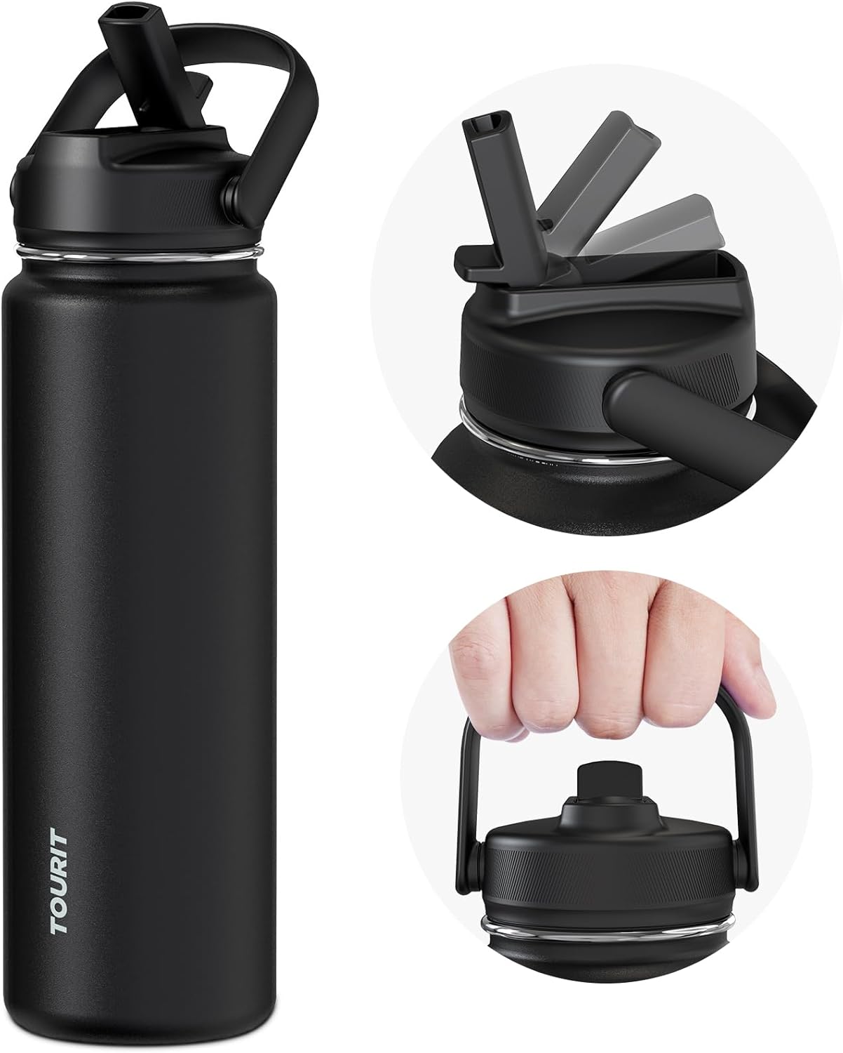 TOURIT 32 oz Insulated Water Bottle, Stainless Steel Sports Water Bottles With Top Handle, Double-Wall Travel Thermal Water Flask, BPA Free Leakproof Water Bottle for Sports and Travel,Pink