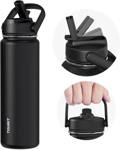 TOURIT 32 oz Insulated Water Bottle, Stainless Steel Sports Water Bottles With Top Handle, Double-Wall Travel Thermal Water Flask, BPA Free Leakproof Water Bottle for Sports and Travel,Pink